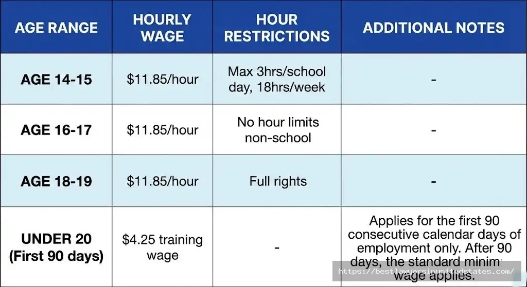 South Dakota youth employment minimum wage rates and hour restrictions by age