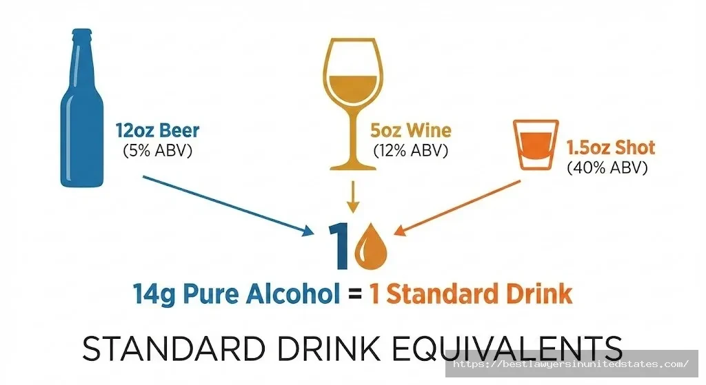 Standard drink equivalents showing beer, wine, and liquor containing equal amounts of pure alcohol