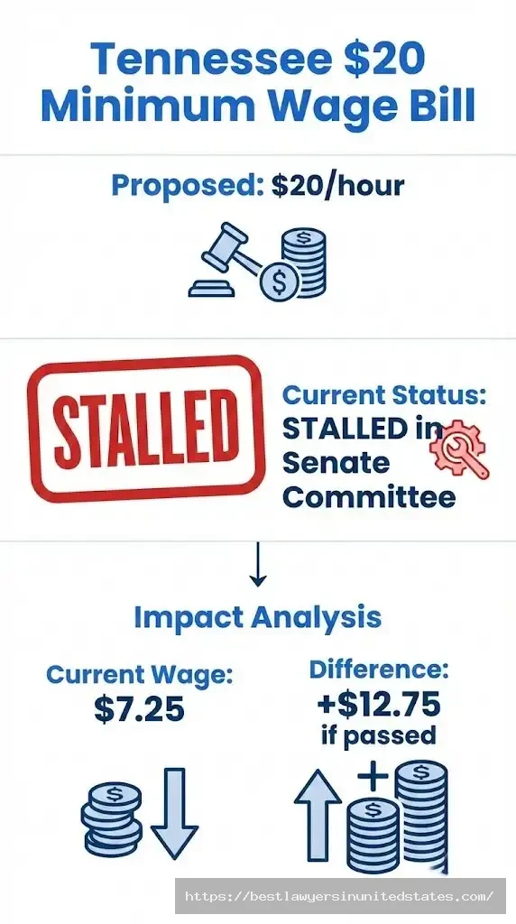 Tennessee $20 minimum wage bill status showing proposal stalled in Senate committee in 2026