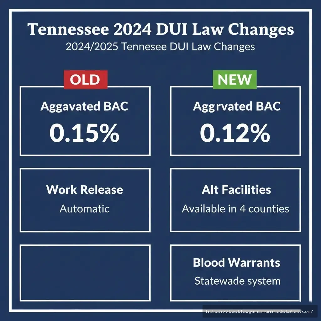 Tennessee 2024 DUI law changes aggravated BAC lowered to .12%, automatic work release eliminated, new penalties