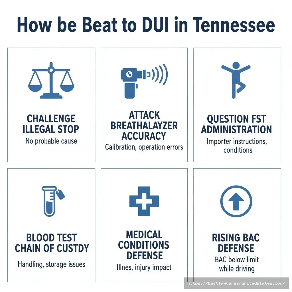 Tennessee DUI defense strategies challenge illegal stop, attack breathalyzer accuracy, question field sobriety tests