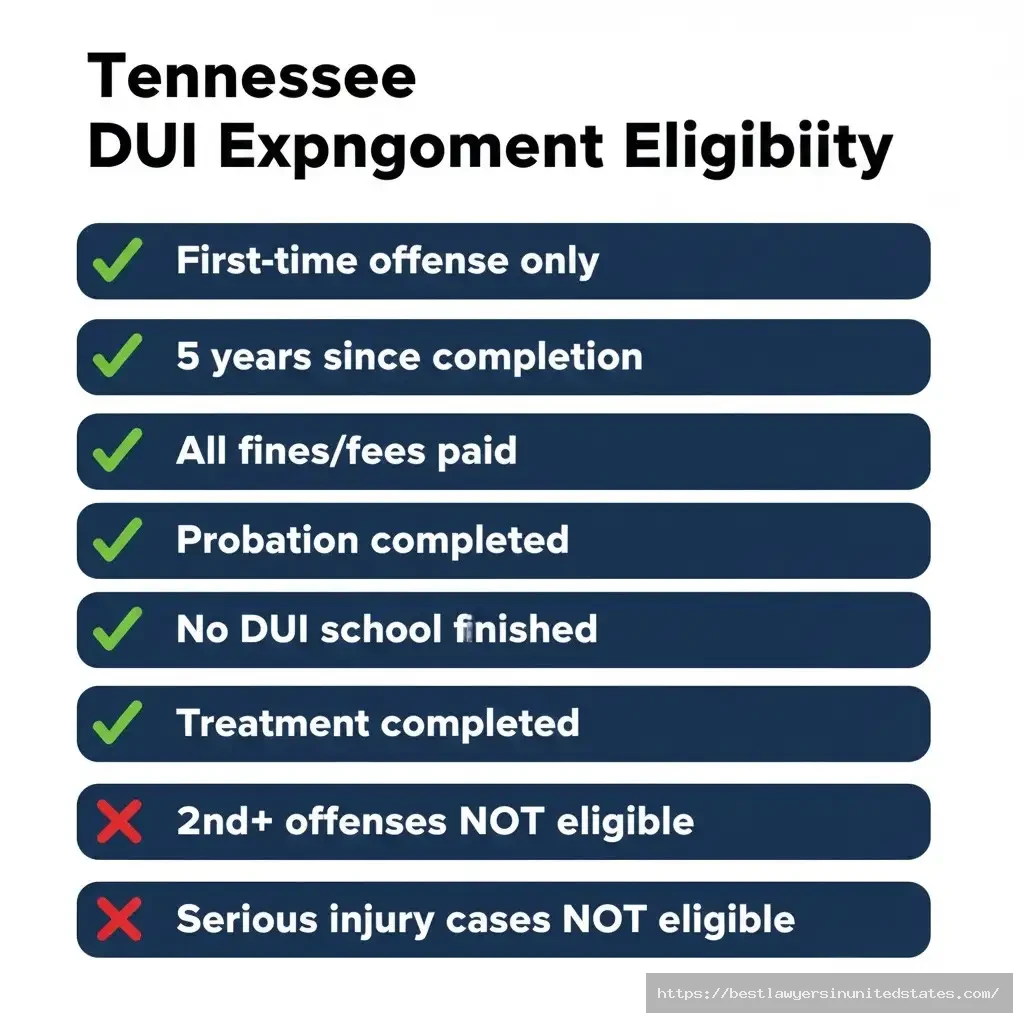 Tennessee DUI expungement eligibility checklist first offense only, 5-year waiting period, all requirements completed