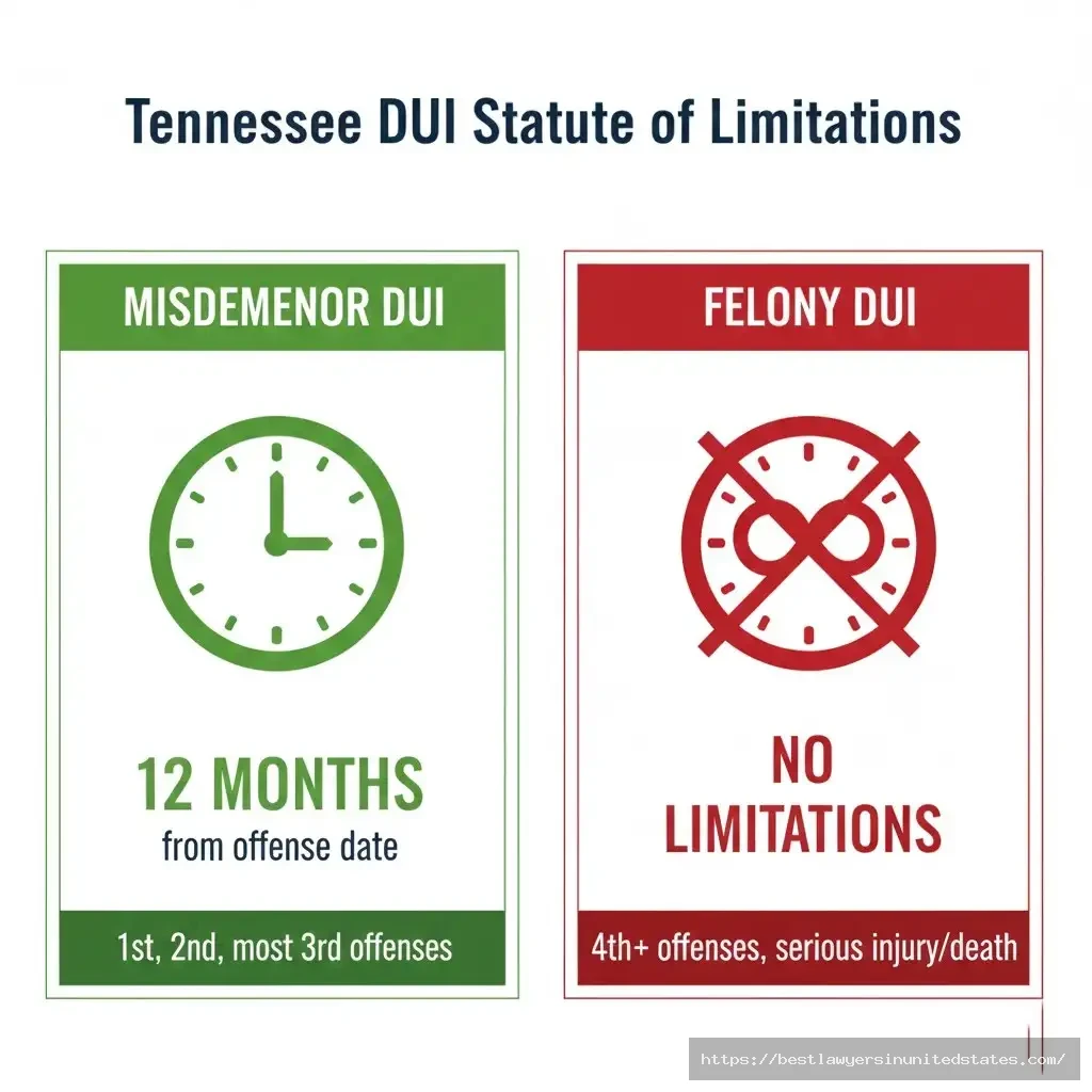 Tennessee DUI statute of limitations 12 months for misdemeanor, no limit for felony fourth offense or injury cases