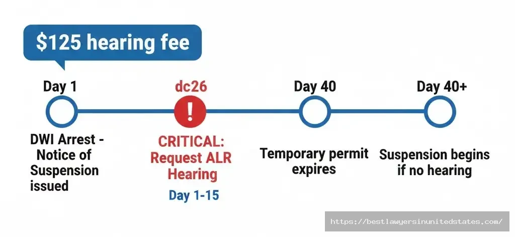 Texas ALR hearing 15-day deadline timeline showing critical dates after DWI arrest