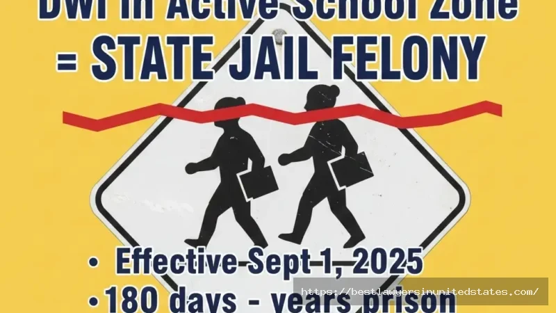 Texas Senate Bill 826 school zone DWI felony law effective September 2025 warning graphic