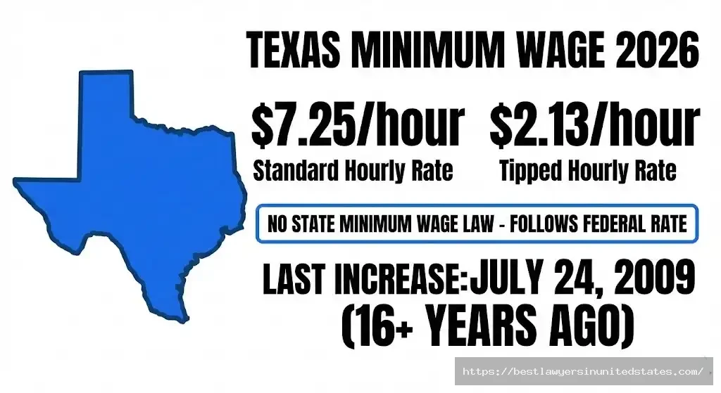 Texas minimum wage earnings breakdown showing $7.25 hourly equals $15,080 annual salary