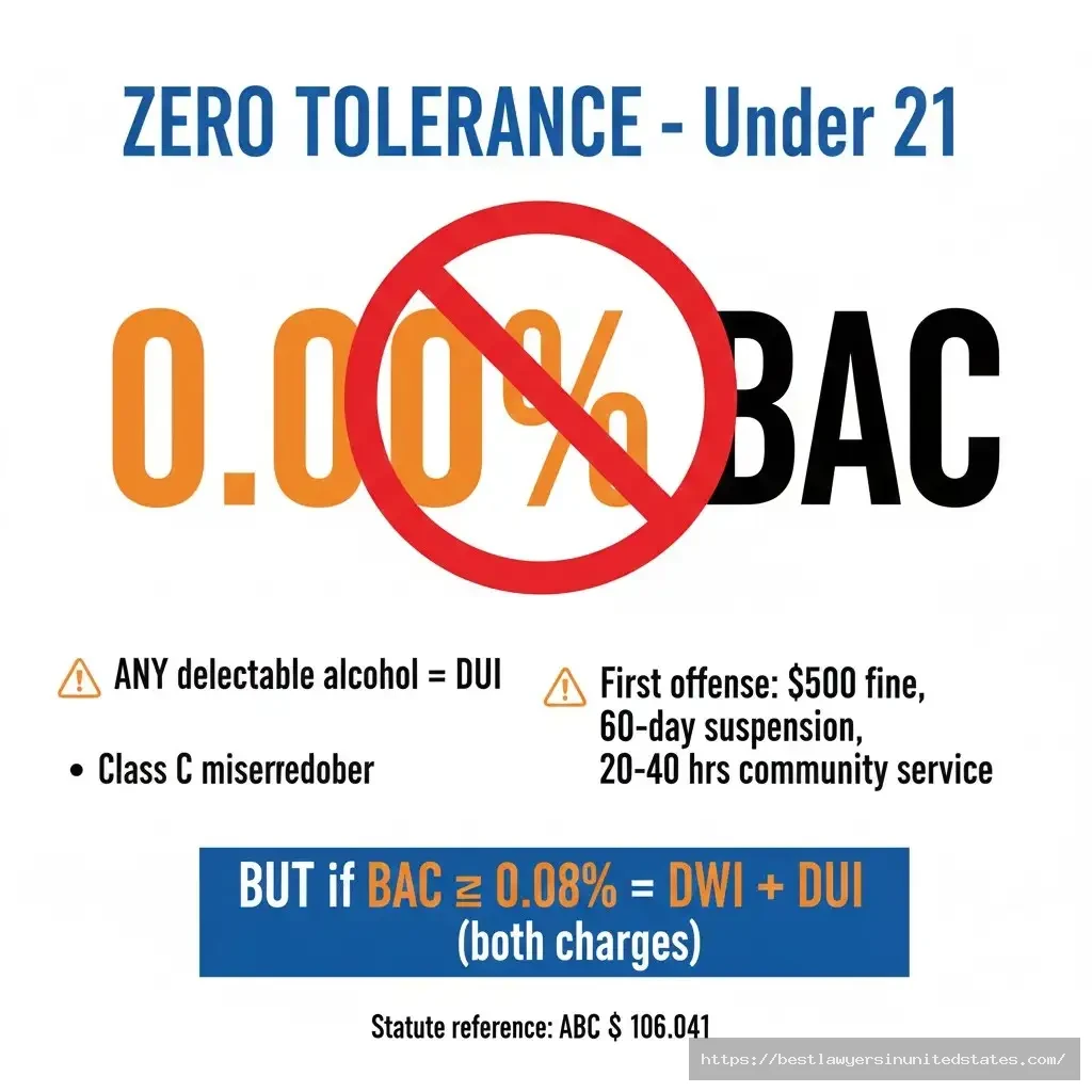 Texas zero tolerance DUI law for minors showing 0.00% BAC limit and penalties under 21