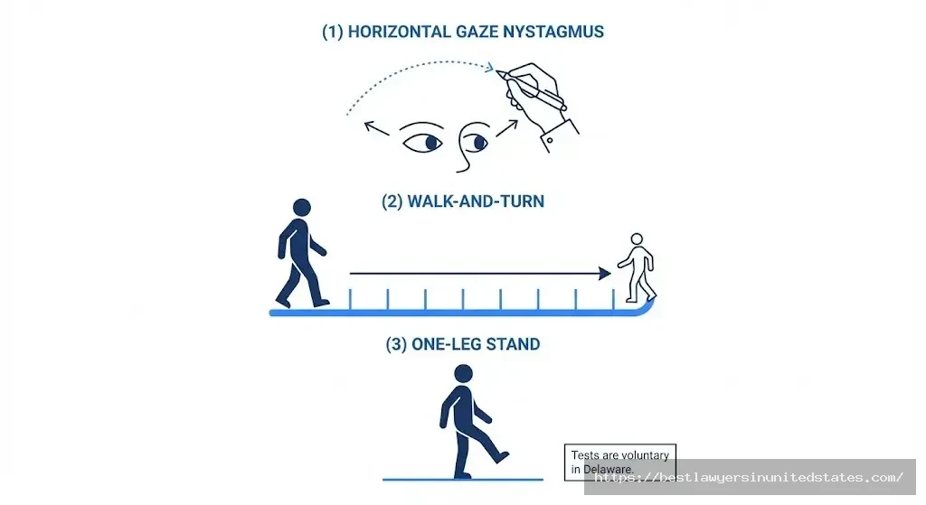 Three standardized field sobriety tests used by Delaware police during DUI stops