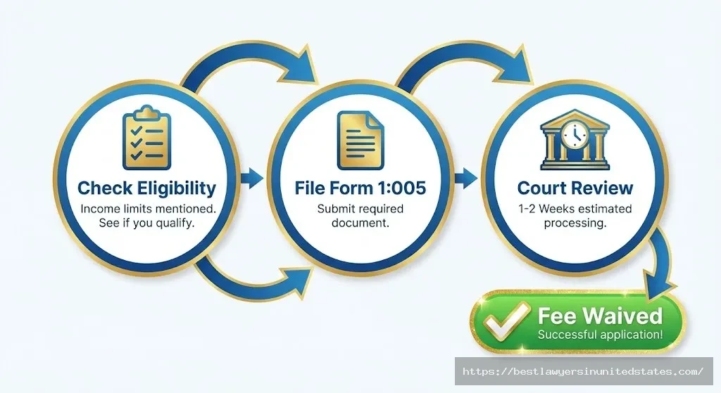 Three-step process to get Nebraska divorce filing fee waived using Form 1005 including eligibility check and court review
