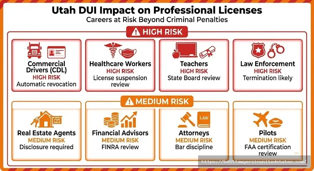 Utah DUI professional license impact chart showing CDL commercial drivers nurses teachers at high risk for license suspension