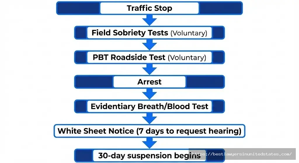 Vermont DUI arrest process flowchart from traffic stop to license suspension 2026