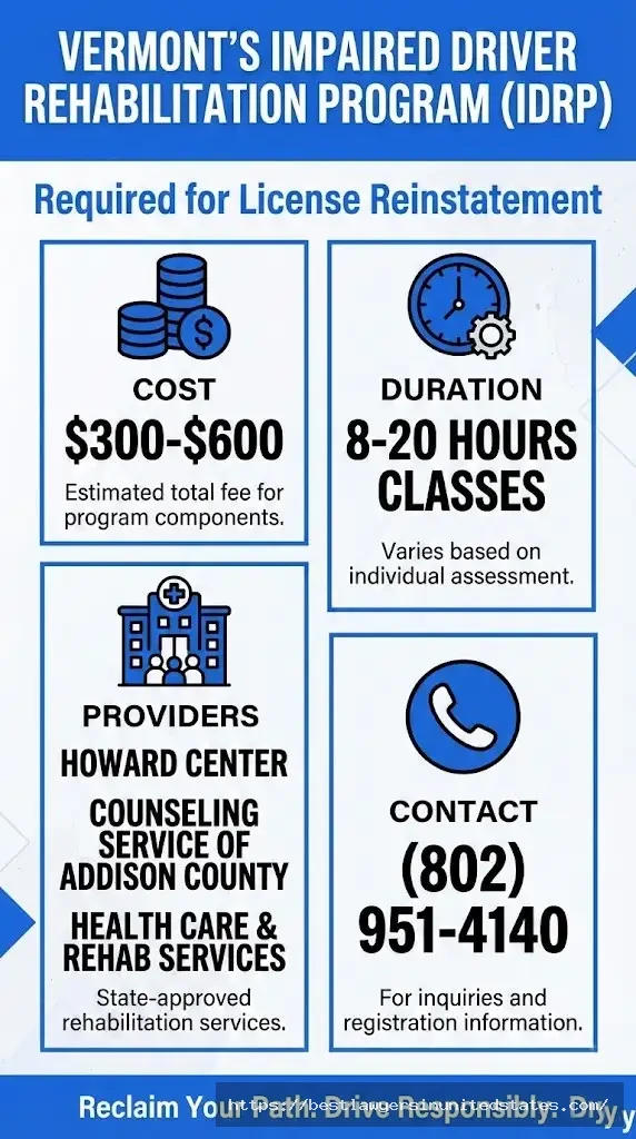 Vermont IDRP program requirements costs and providers for DUI license reinstatement