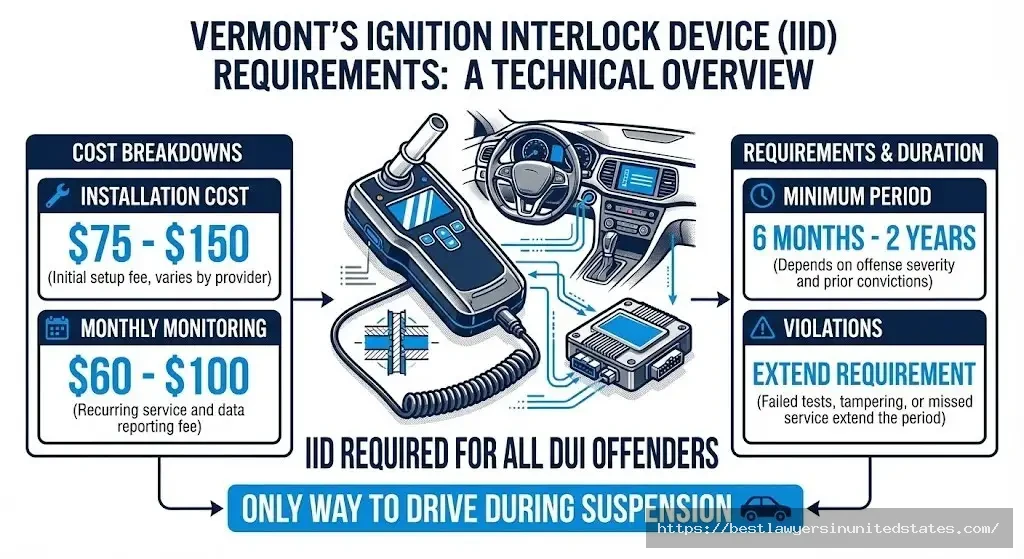 Vermont ignition interlock device requirements costs and installation for DUI offenders
