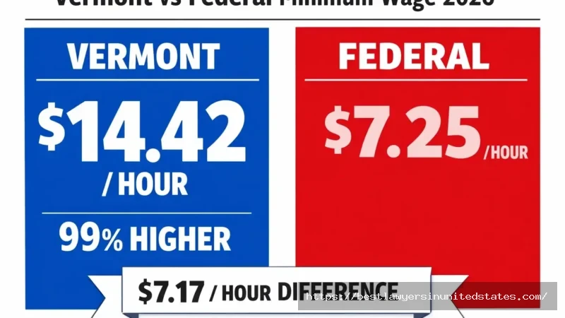 Vermont minimum wage at $14.42 compared to federal $7.25 showing $7.17 per hour advantage for Vermont workers