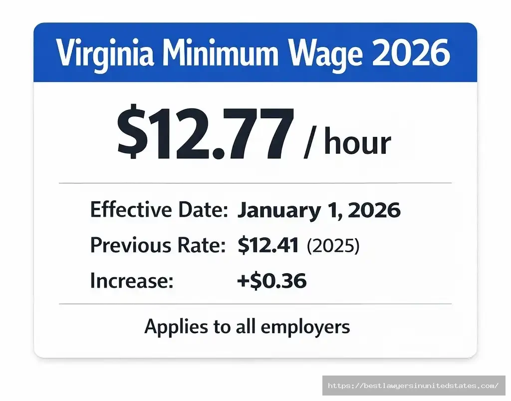 Virginia minimum wage 2026 is $12.77 per hour effective January 1, 2026