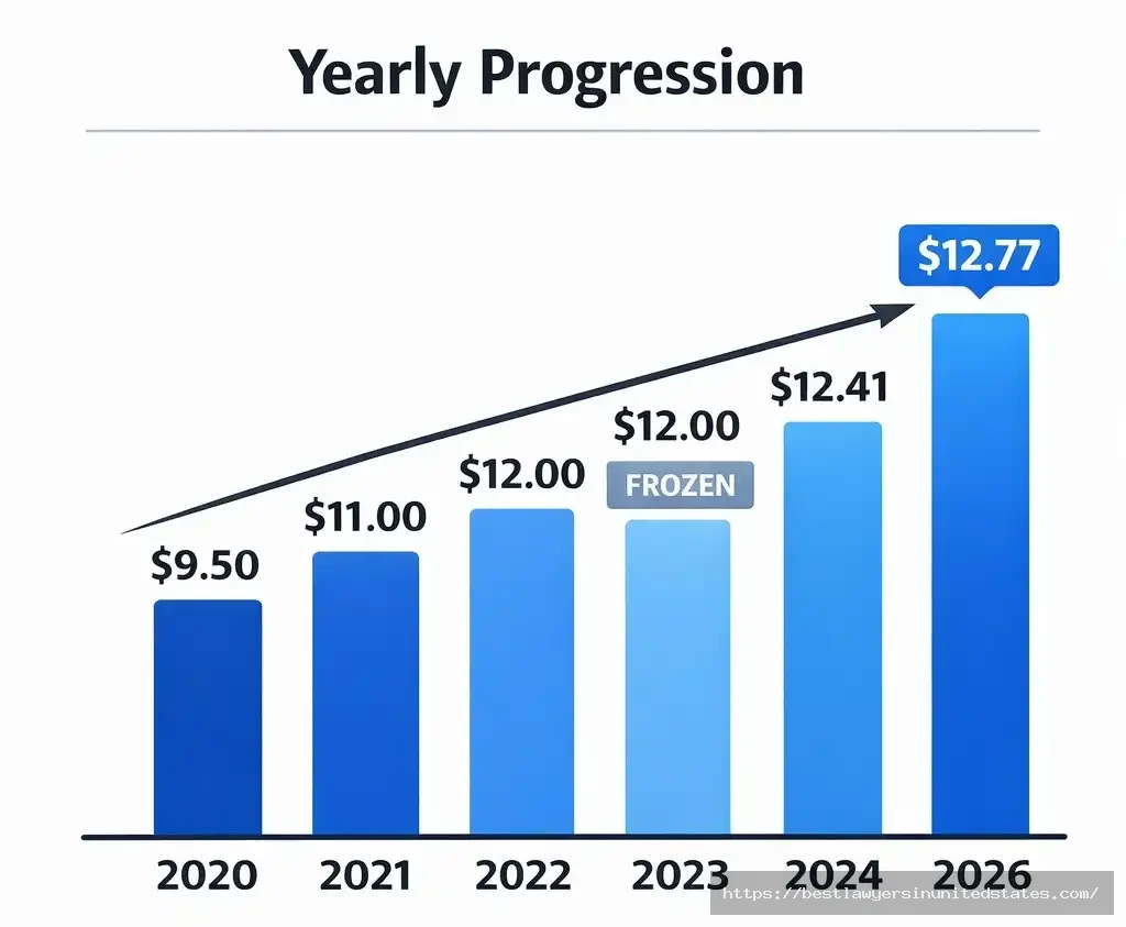 Virginia minimum wage increase history from $7.25 in 2020 to $12.77 in 2026