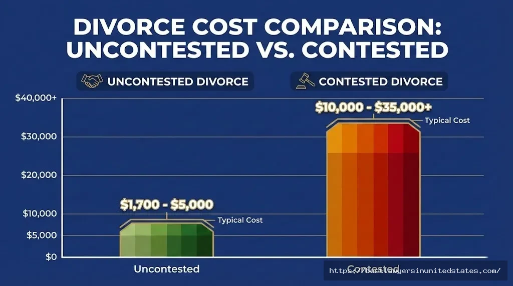 Visual comparison showing uncontested Montana divorce costs $1,700-$5,000 versus contested divorce costs $10,000-$35,000+