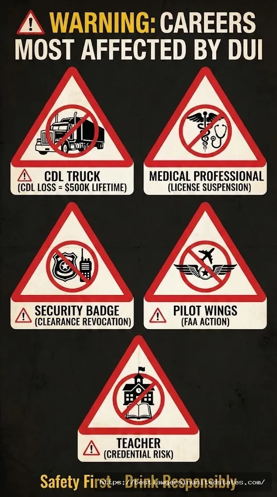 Warning infographic showing careers severely impacted by DUI convictions
