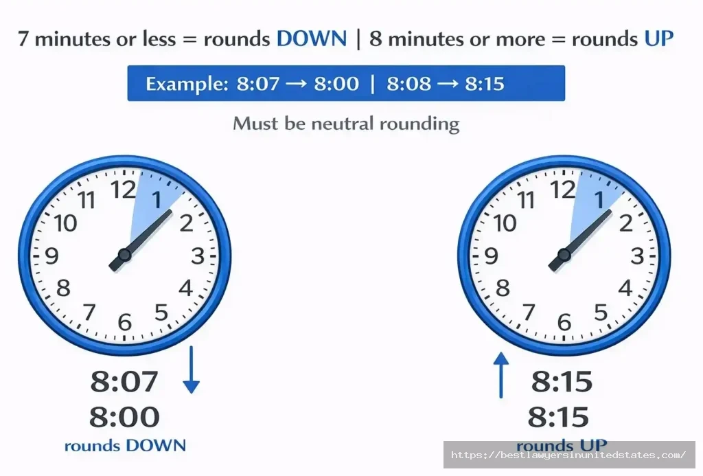 Washington 7-minute rule for time rounding showing rounding thresholds