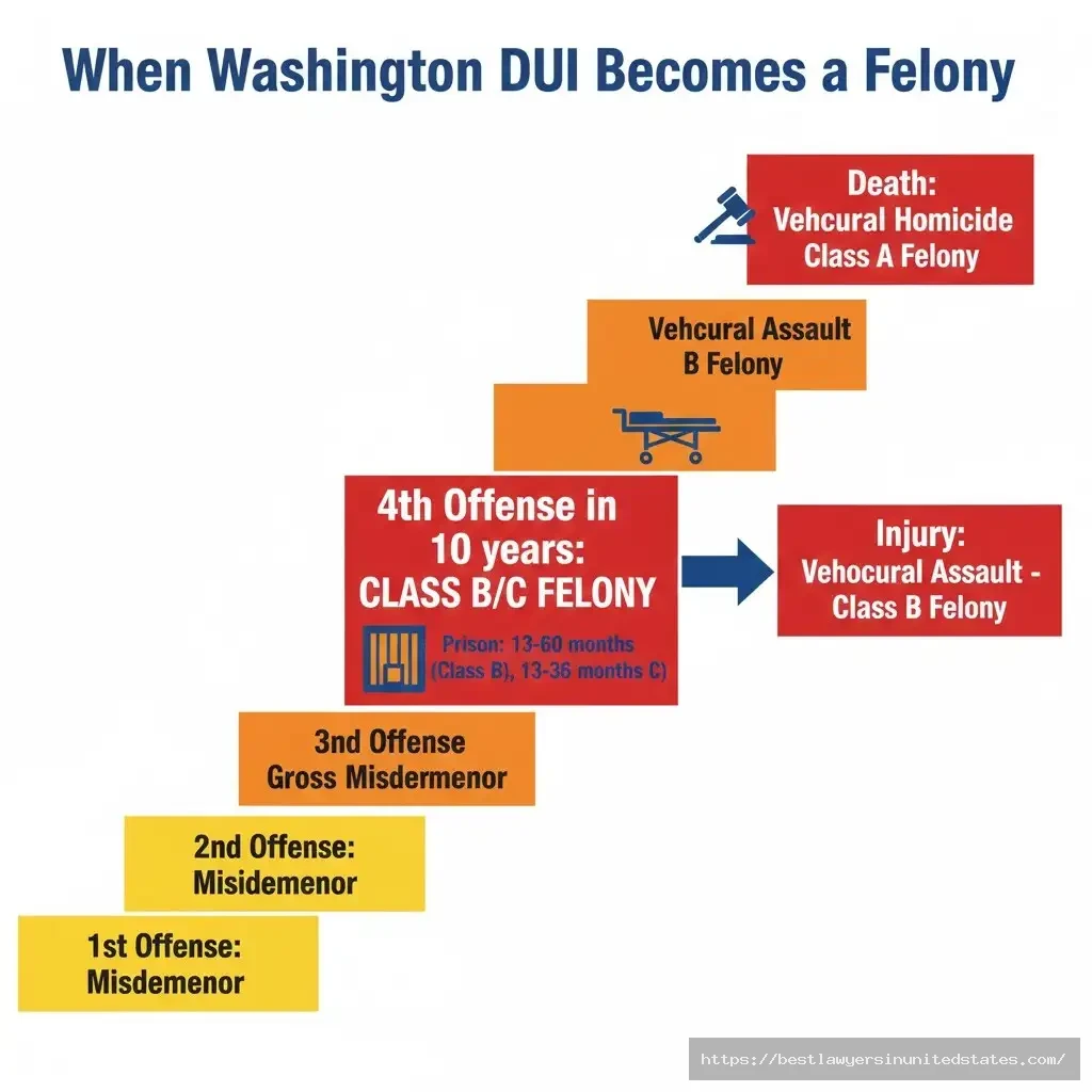 Washington felony DUI thresholds 4th offense in 10 years, vehicular assault, vehicular homicide penalties