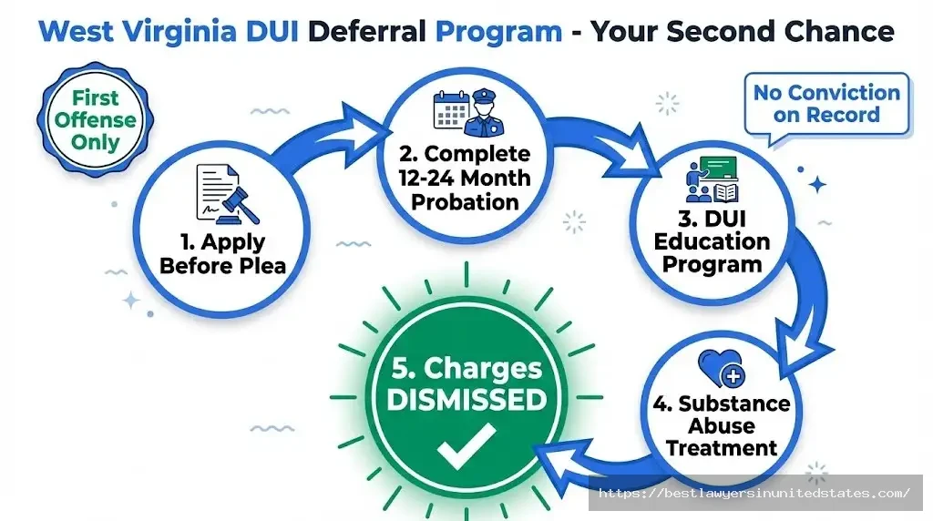 West Virginia DUI deferral program steps probation education treatment dismissed charges flowchart