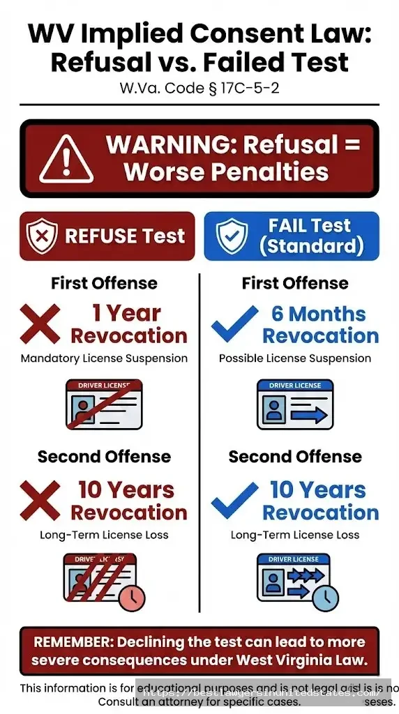 West Virginia DUI refusal penalties 1 year vs 6 months suspension implied consent law comparison chart