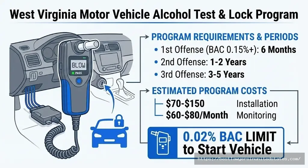 West Virginia ignition interlock device requirements 6 months to 5 years installation costs IID program