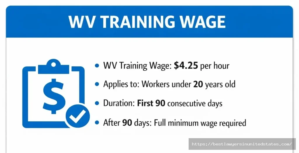 West Virginia training wage requirements for workers under 20 showing $4.25 hourly rate