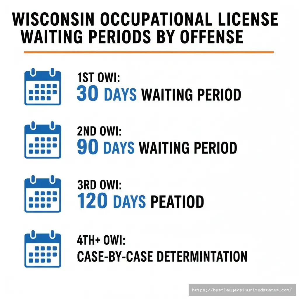 Wisconsin occupational license waiting periods 30 days first OWI 90 days second 120 days third offense requirements 2026