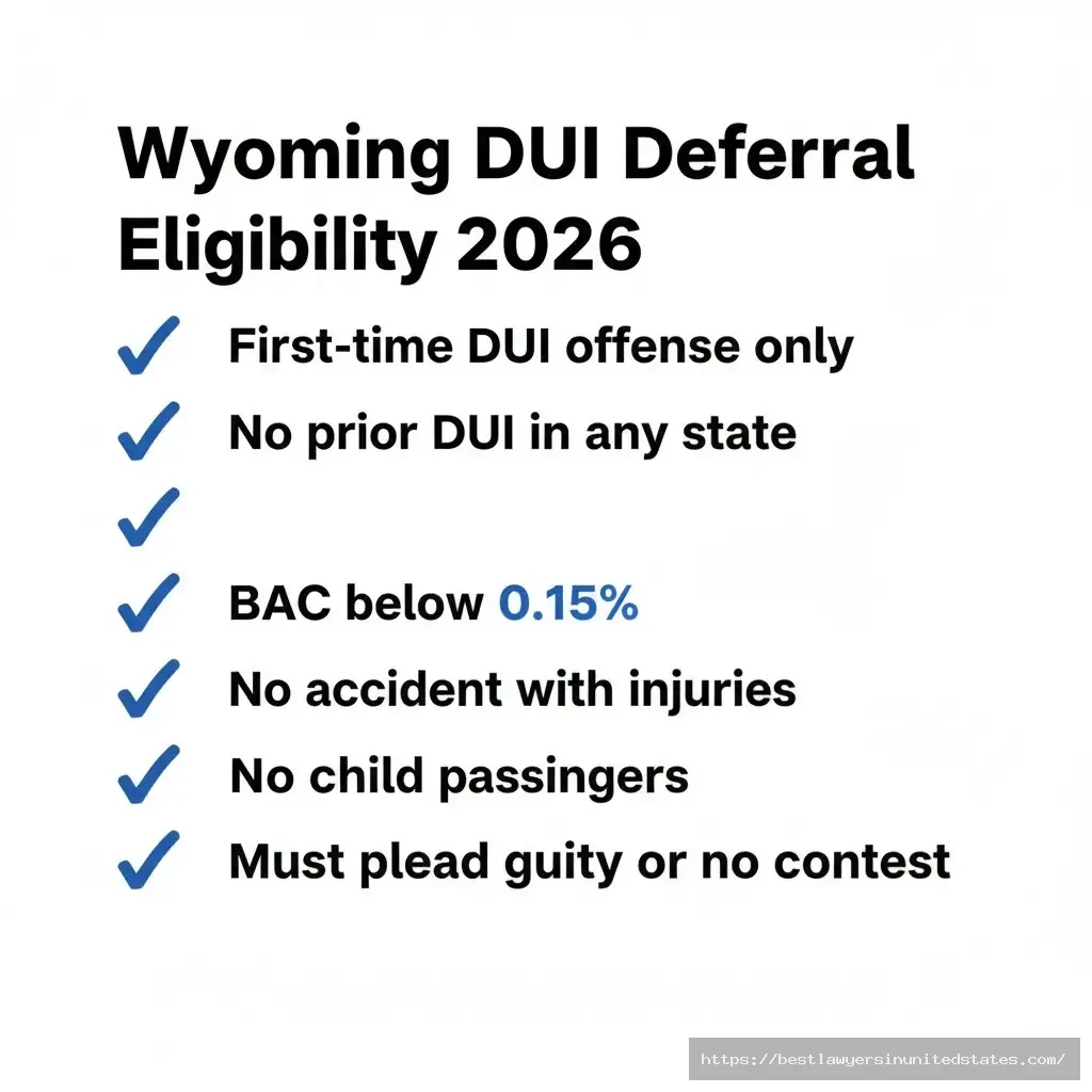 Wyoming DUI deferral program eligibility requirements first offense BAC under 0.15% no prior convictions checklist