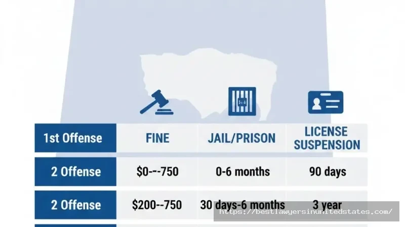 Wyoming DUI penalties chart showing fines jail time license suspension for 1st 2nd 3rd 4th offense under statute 31-5-233