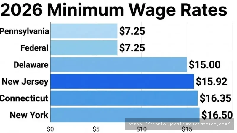 new Jersey minimum wage comparison with Pennsylvania, New York, Connecticut and Delaware for 2026