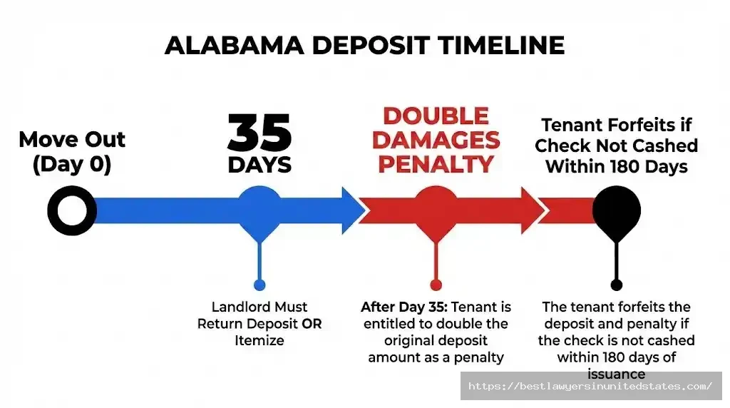 Alabama 35-day security deposit return timeline with double damages penalty