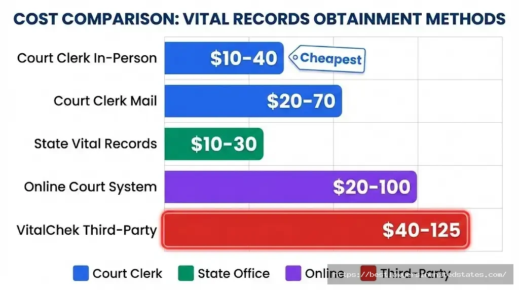 Bar chart comparing divorce records costs from different sources ranging from $10-40 to $40-125