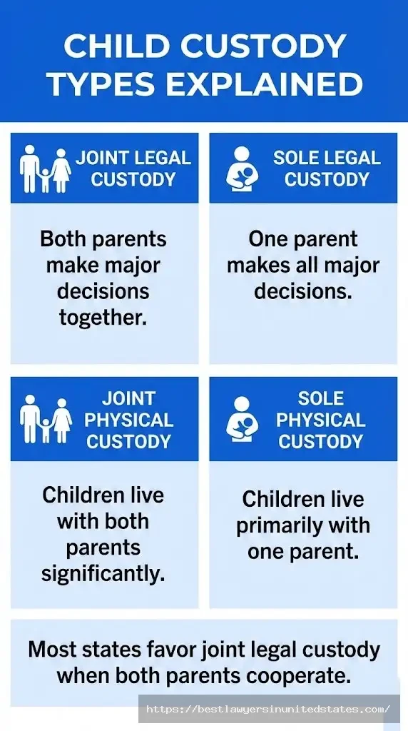 Child custody types chart showing joint legal sole legal joint physical and sole physical custody arrangements