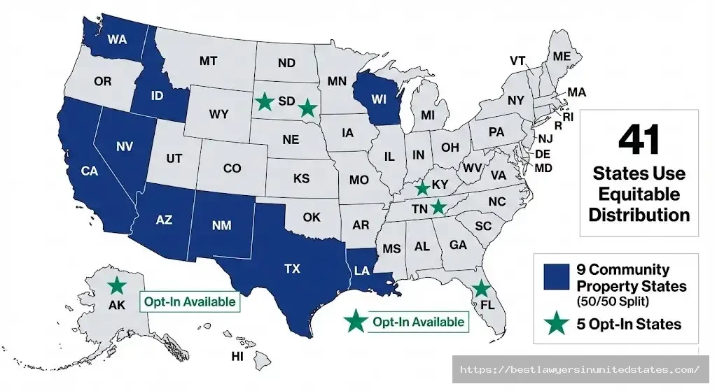 Community property states map 2026 equitable distribution divorce property division by state