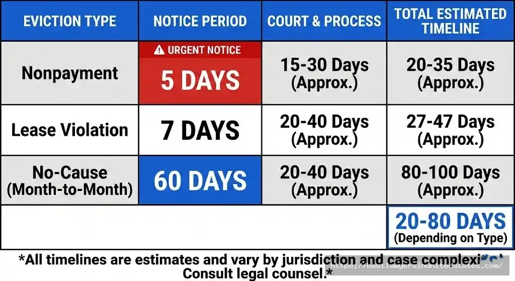 Delaware eviction notice periods showing 5-day nonpayment and 60-day no-cause requirements