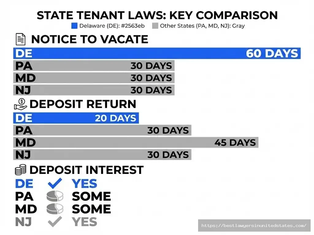 Delaware tenant protections compared to Pennsylvania Maryland New Jersey showing 60-day notice advantage