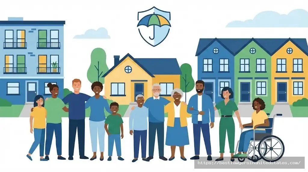 Diverse tenants protected by tenant rights illustration