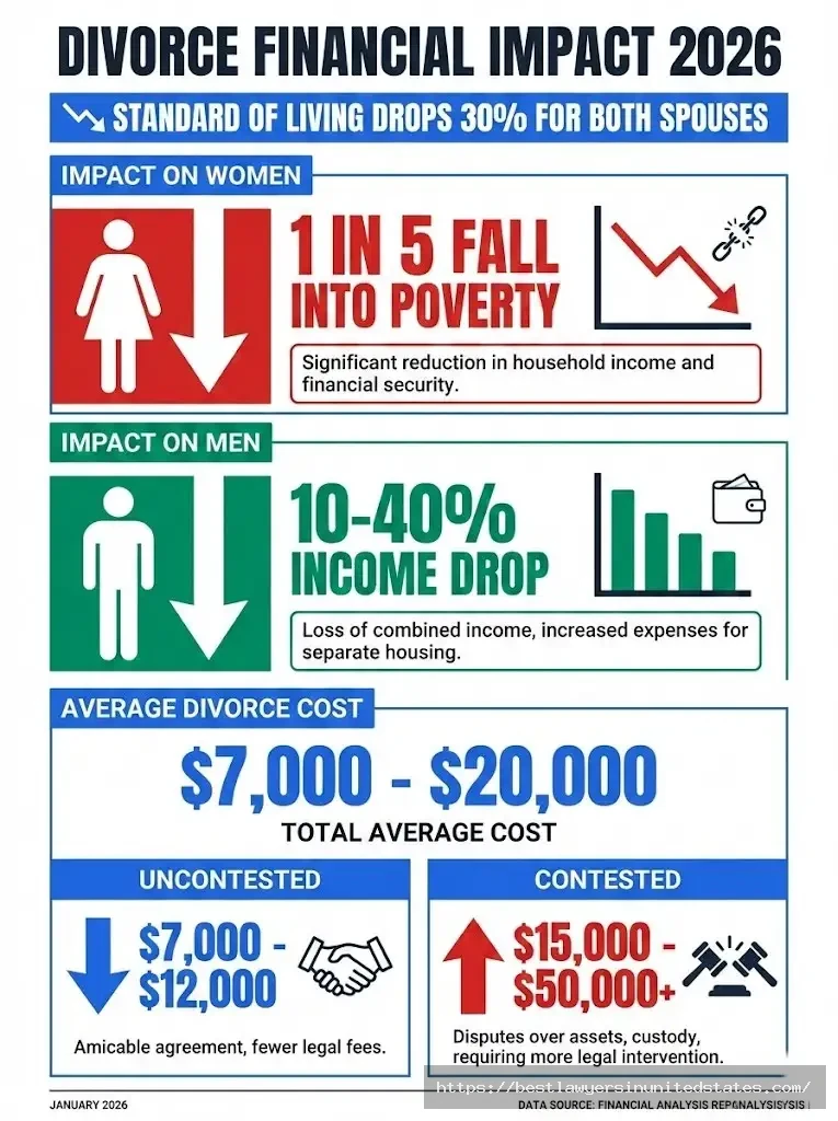 Divorce finances 2026 cost breakdown showing average expenses and financial impact on men and women