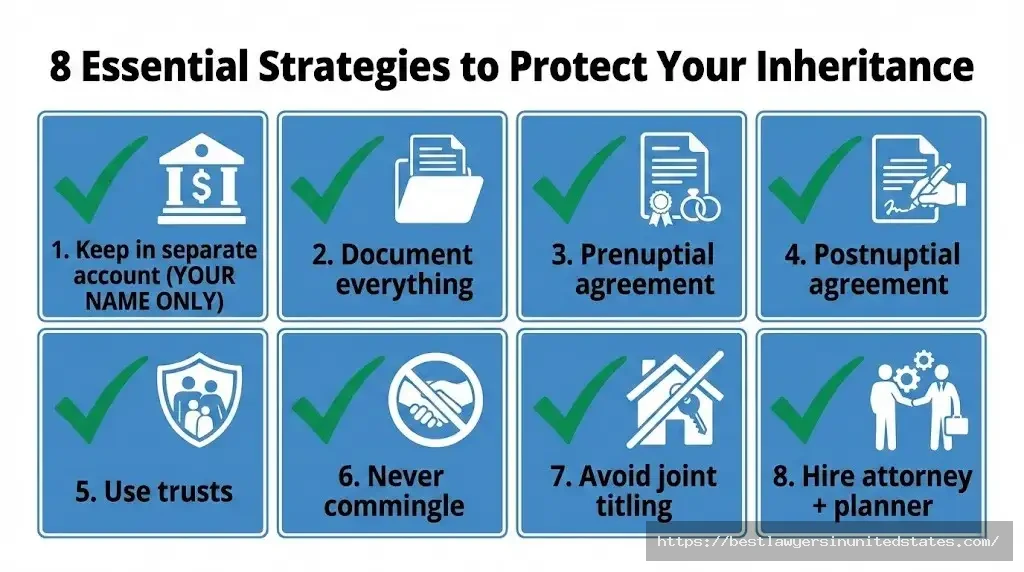 Eight essential strategies to protect inheritance from divorce including separate accounts, documentation, and prenuptial agreements