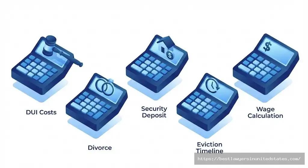 Free legal calculators for DUI costs, divorce expenses, tenant rights, and wage calculations