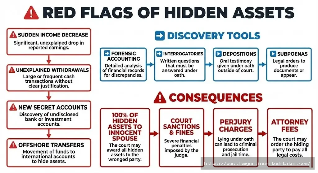 Hidden assets detection forensic accounting discovery process divorce property concealment penalties
