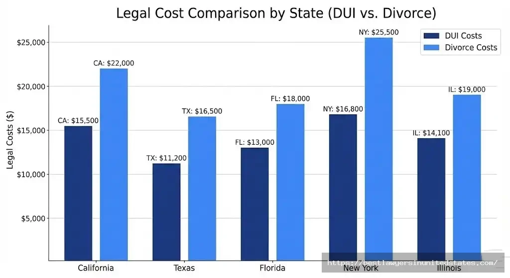 Legal cost comparison across states for DUI and divorce proceedings