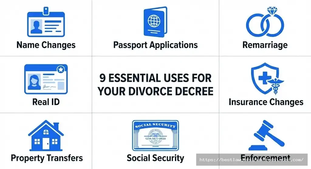 Nine common uses for divorce decree including passport, name change, and remarriage applications