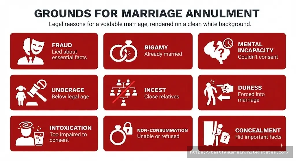 Nine legal grounds for marriage annulment including fraud, bigamy, and mental incapacity