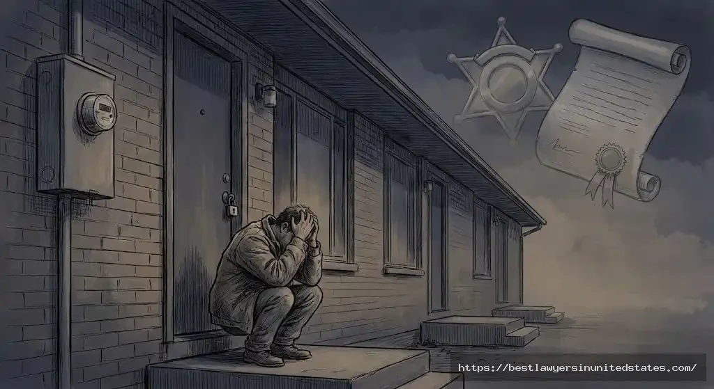 Tenant locked out of an apartment highlighting illegal landlord actions such as lockouts and utility shutoffs in Arizona