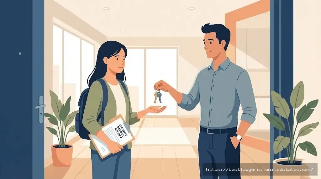 Tenant receiving apartment keys and security deposit receipt illustration