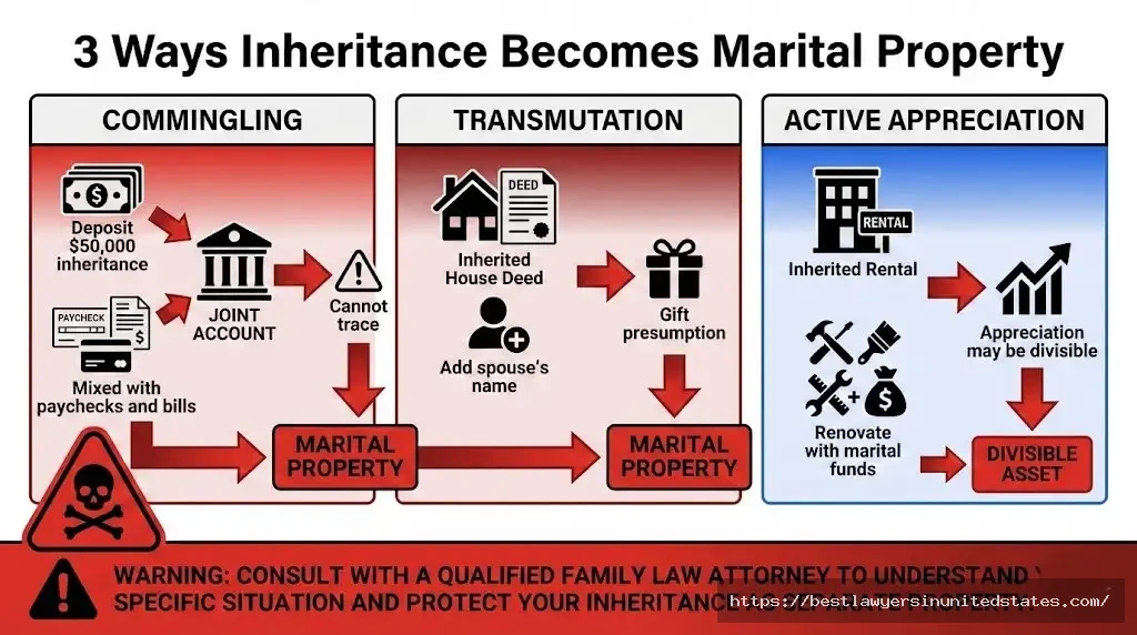 Three ways inheritance becomes marital property commingling, transmutation, and active appreciation with marital funds