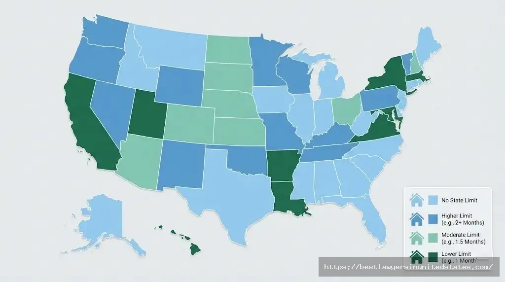 US map showing security deposit laws by state